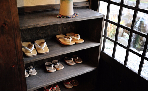 Japanese shoe shelf are set for visitors to place their shoes before entering Tokyo minpaku