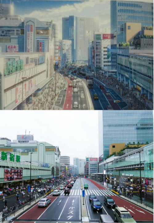 Shinjuku Station shopping in Tokyo vs Depiction in Your Name